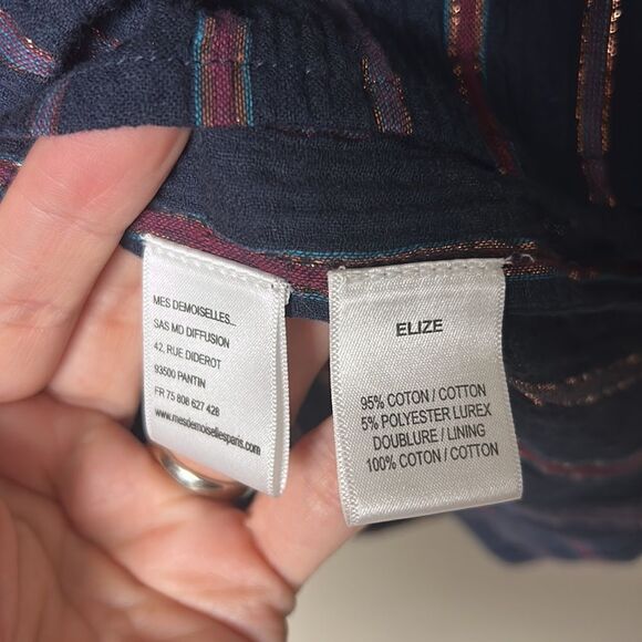 🎀Mes desmoiselles Paris women’s S blue metallic long sleeve crop cotton blouse - Picture 8 of 8